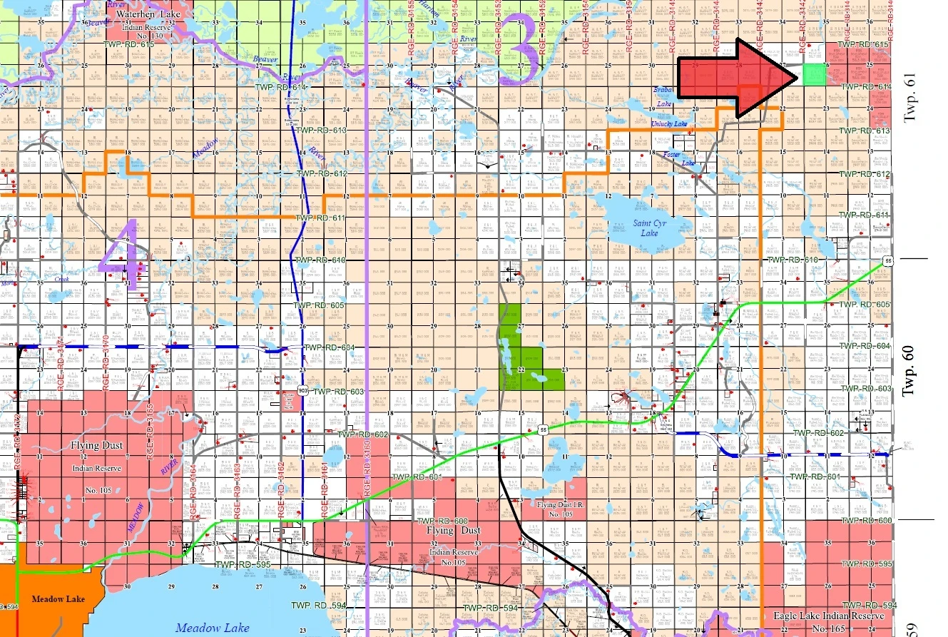 RM 588 map with Meadow Lake - highlighted